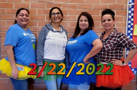 Mrs. Arriaga, Ms. Orantez, Mrs. Castro, Ms. Wendy dressed in their tutus for 2/22/22.